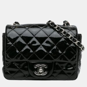 Chanel Black Patent Leather Mini Square Classic Flap Shoulder Bag
