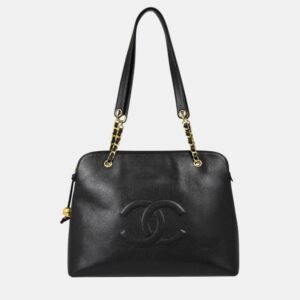 Chanel Black Leather Chain Tote Bag
