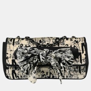 Chanel Black White Silk Lambskin Leather Choco Bar Shoulder Bag