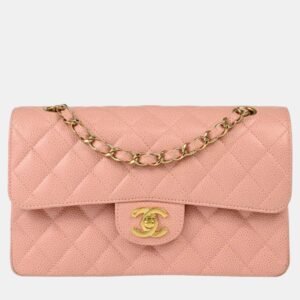Chanel Pink Calfskin Small Classic Double Flap Shoulder Bag