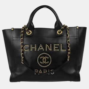 Chanel Black Calfskin Leather Small Deauville Tote Bag
