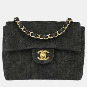 Chanel Black Denim Mini Classic Square Flap Shoulder Bag