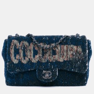 luxury-women-chanel-used-handbags-p1113932-009 Chanel Blue Paris Cuba Sequin Coco Cuba Medium Single Flap Bag