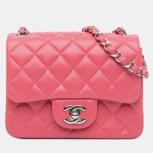 luxury-women-chanel-used-handbags-p1113940-009 Chanel Pink Lambskin Mini Square Classic Single Flap Bag