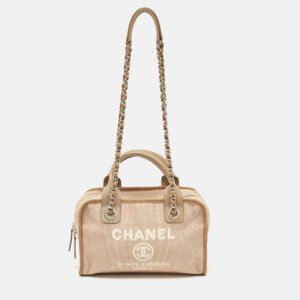 Chanel Beige Canvas Deauville Bowler Bag