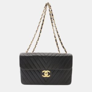 Chanel Black Lambskin Leather Chevron Shoulder Bag