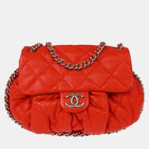 Chanel Red Lambskin Around Chain Shoulder Bag
