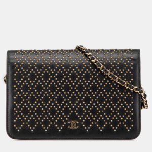 Chanel Black Lambskin Studded Wallet on Chain