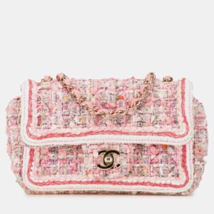 Chanel Pink Mini Rectangular Classic Tweed Braid Flap Bag