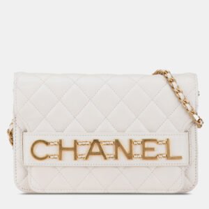 Chanel White Calfskin Enchained Flap Wallet on Chain