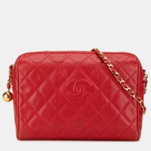 Chanel Red CC Quilted Caviar Chain Camera Bag