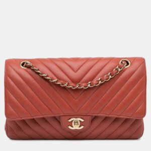 luxury-women-chanel-used-handbags-p1121417-002.jpg chanel orange medium classic chevron lambskin double flap shoulder bag