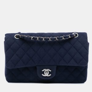 luxury-women-chanel-used-handbags-p1121799-012 Chanel Blue Medium Classic Jersey Double Flap Shoulder Bag
