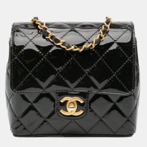 luxury-women-chanel-used-handbags-p1122337-009 Chanel Black Mini Square Classic Patent Single Flap Bag