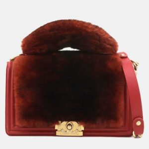 Chanel Brown Red Fur Leather Boy Shoulder Bag