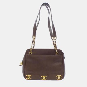 Chanel Brown Leather CC Logo Shoulder Bag
