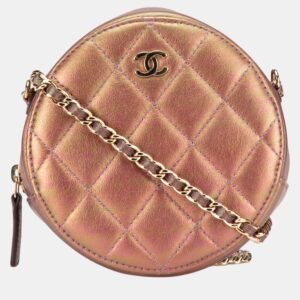 Chanel Purple Iridescent Lambskin Round Clutch with Chain Bag