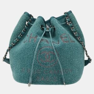 Chanel Green Fabric Deauville Bucket Bag
