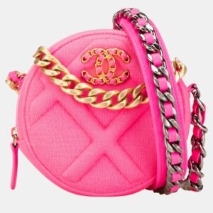 Chanel Pink Jersey 19 Round Clutch on Chain Bag