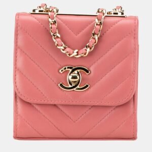 Chanel Pink Mini Chevron Lambskin Trendy CC Chain Wallet Bag