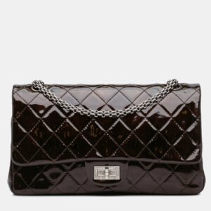 Chanel Dark Brown Patent Leather Quilted Reissue 2.55 227 Double Flap Bag