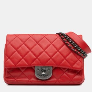 luxury-women-chanel-used-handbags-p1128701-008 Chanel Red Quilted Goatskin Small Double Carry Waist Chain Flap Bag