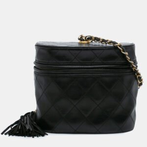 luxury-women-chanel-used-handbags-p1129209-002 Chanel Black Quilted Lambskin Tassel Vanity Case