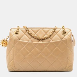 Chanel Beige Quilted Lambskin Sun Charm Chain Crossbody Bag