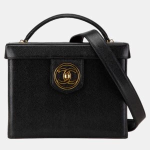 luxury-women-chanel-used-handbags-p1130222-001 Chanel Black Caviar Leather CC Vanity Case Shoulder Bag
