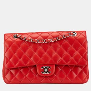 Chanel Red Medium Classic Lambskin Double Flap Bag