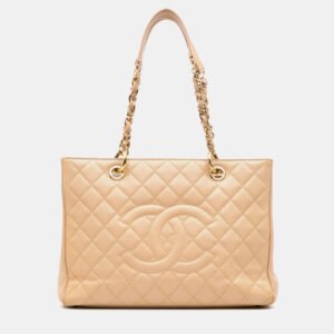 Chanel Beige Caviar Leather Grand Shopping Tote Bag
