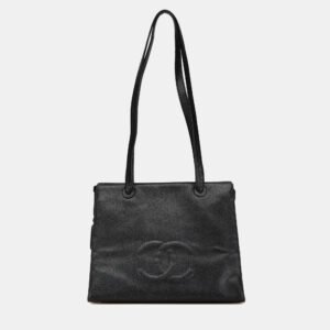 Chanel Black Caviar Leather CC Tote Bag