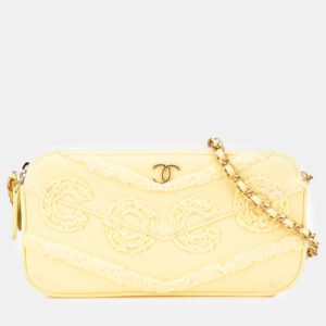 Chanel Yellow Denim Coco Fringe Clutch with Chain Bag
