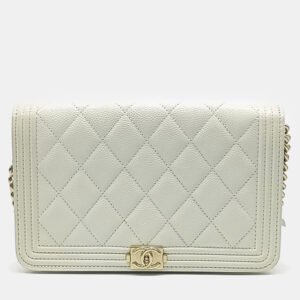 Chanel Cream Leather Caviar Boy WOC Mini Crossbody Bag