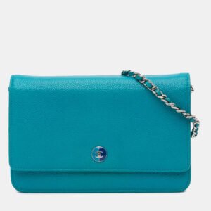 Chanel Aqua Blue Caviar Bicolor CC Wallet On Chain Bag