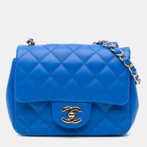 Chanel Blue Mini Square Classic Lambskin Single Flap Bag