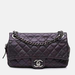 Chanel Plum Jumbo Quilted Caviar Easy Flap Bag