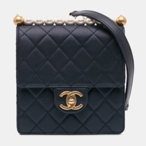Chanel Navy Blue Small Lambskin Chic Pearls Flap Bag