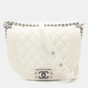 Chanel White Quilted Caviar Boy Messenger Bag