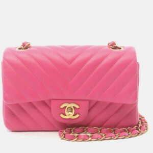 Chanel Pink Chevron Quilted Lambskin Leather New Mini Flap  Bag