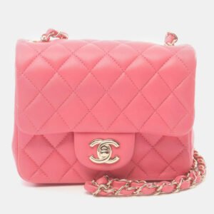 Chanel Pink Lambskin Quilted Mini Square Flap Bag