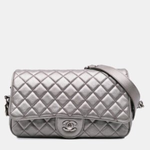 Chanel Grey Medium Metallic Quilted Caviar Casual Rock Flap Bag