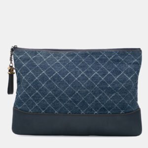 Chanel Blue Large Denim Gabrielle O Case Clutch Bag