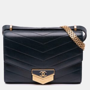 Chanel Black Small CC Chevron Calfskin Medal Flap Bag