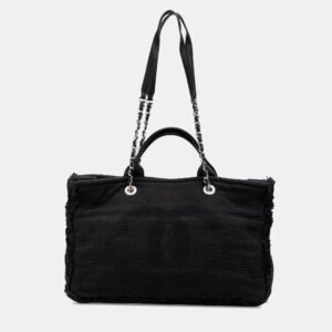 Chanel Black Canvas Deauville Medium CC Double Face Tote Bag