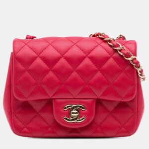 Chanel Pink Lambskin Quilted Mini Square Classic Single Flap Bag