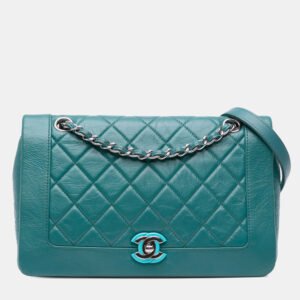 Chanel Turquoise Crumpled Calfskin Medium Full Flap Bag