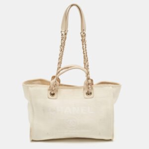 Chanel Light Beige Canvas and Leather Small Deauville Shopper Tote