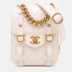 Chanel Ivory Leather Mini City School Flap Bag