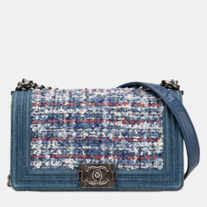 Chanel Blue Denim Tweed Medium Boy Bag